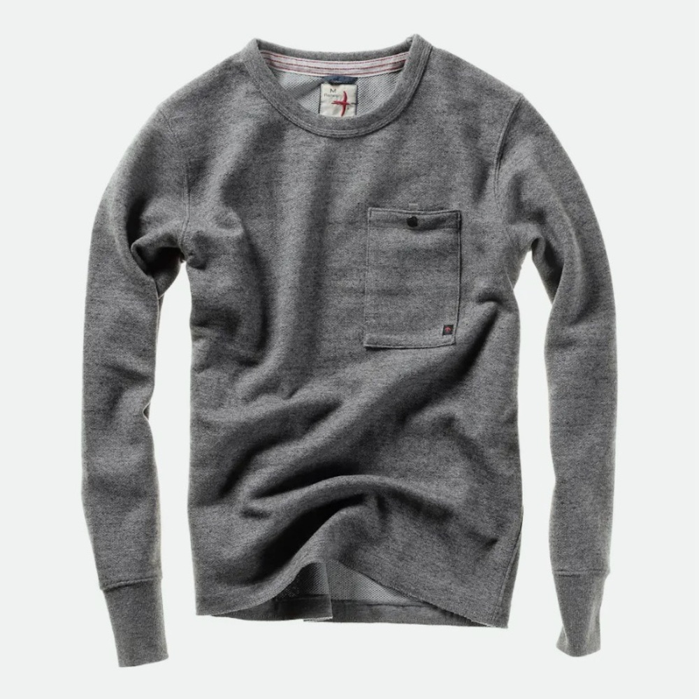 RELWEN Surfmesh Dark Grey Marl Crew Neck Pocket Long Sleeve Sweatshirt Large
